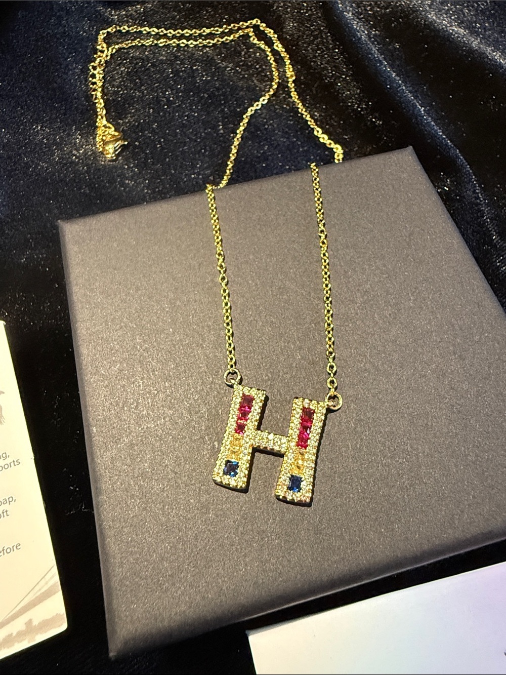 Gold-Tone H Initial Pendant Necklace - with Multiple Crystals